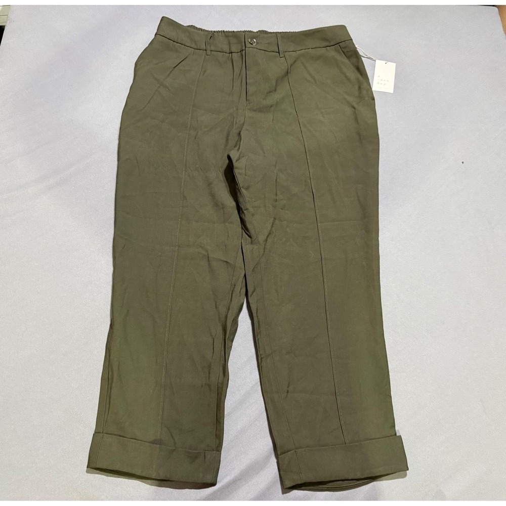 A New Day Tapered Ankle Pants Womens 16 Olive Green High Rise Pleated Cuffed NWT